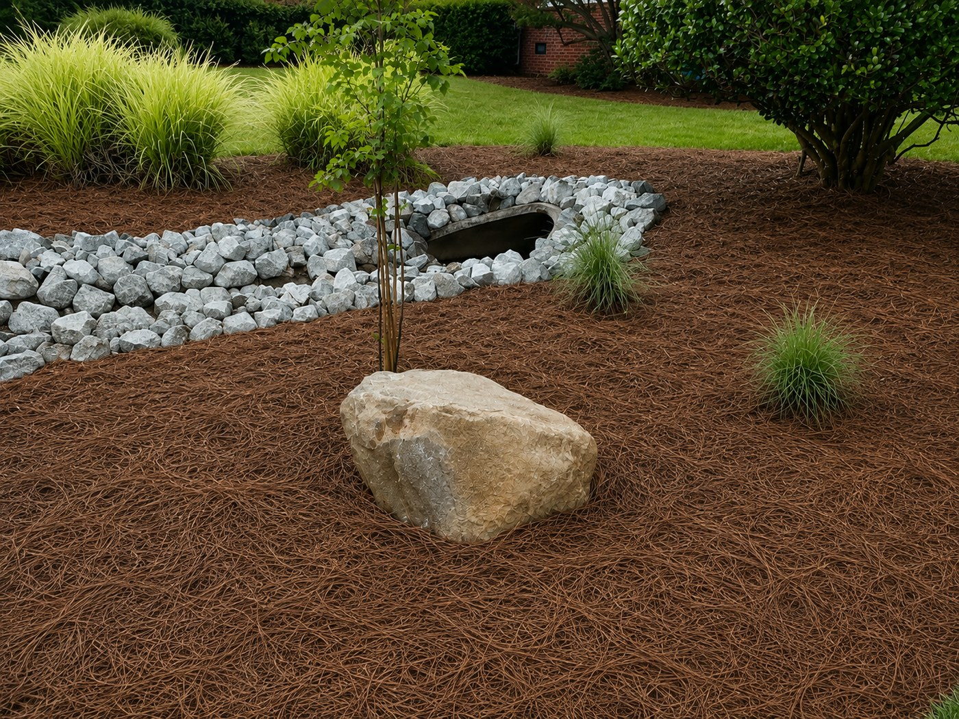 Drainage Feature & Pine Needle Finish after