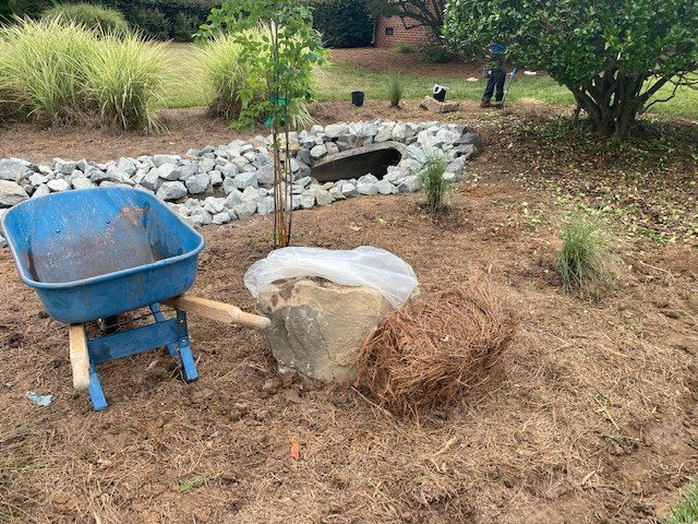 Drainage Feature & Pine Needle Finish before