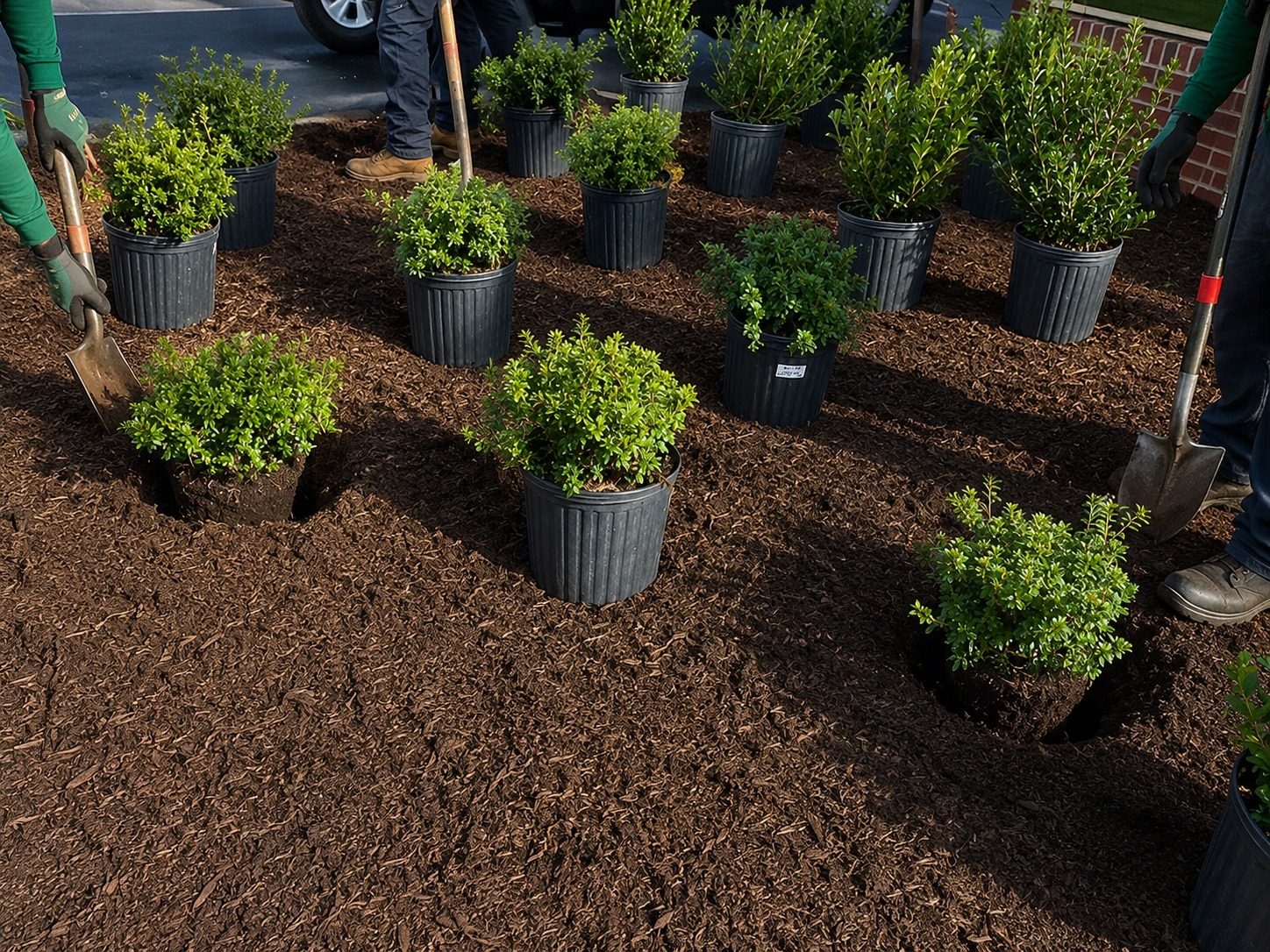 Decorative container planting combining an evergreen centerpiece with trailing vines for a finished accent display.