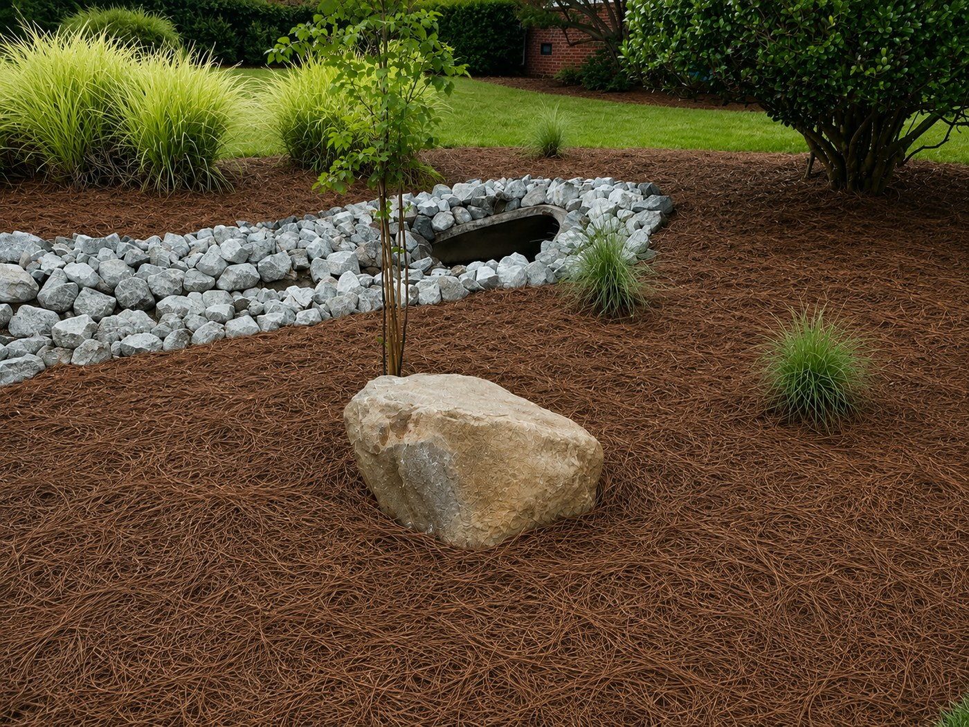 Drainage Feature & Pine Needle Finish after